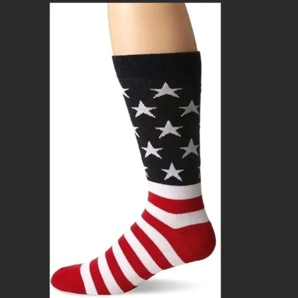 K. Bell Men's American Flag‎ Crew Socks, Red/White/Blue, Size 6.5-12, 1 Pair
